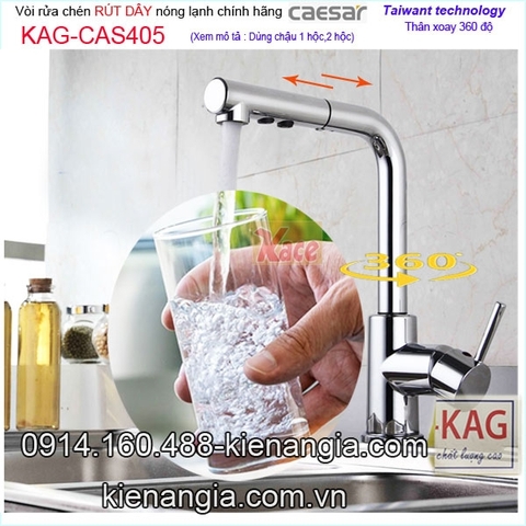 Vòi RÚT DÂY rửa chén nóng lạnh Caesar chính hãng KAG-CAS405