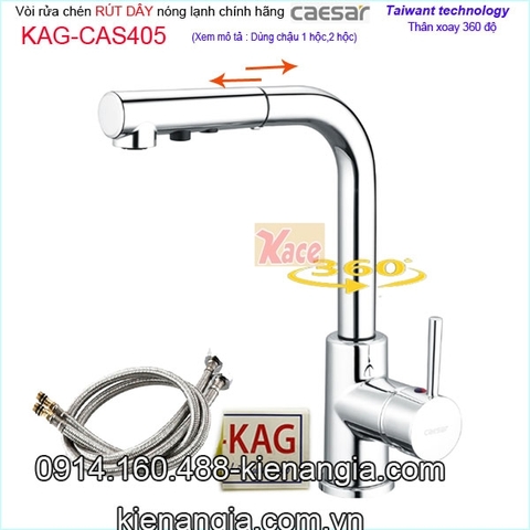 Vòi RÚT DÂY rửa chén nóng lạnh Caesar chính hãng KAG-CAS405
