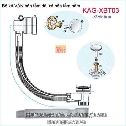 Xả vặn bồn tắm nằmxả bồn tắm dài lò xo KAG-XBT03