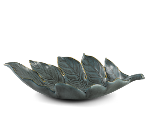 Dĩa trái cây Lá Sake 42.5cm (viền vàng) - Xanh ngọc bích Matte