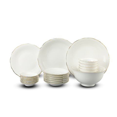 Bộ đồ ăn 22 sản phẩm - Mẫu đơn IFP - Viền Chỉ Vàng