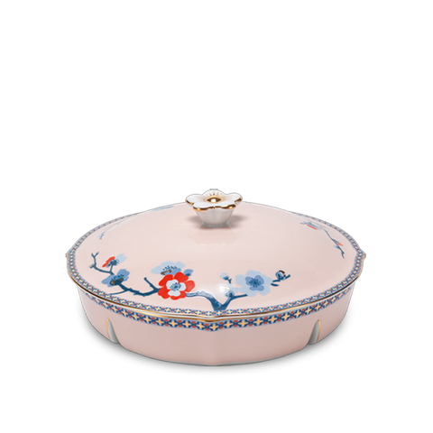 Khay mứt 5 ngăn - Hoa Đào Thịnh Vượng (Viền vàng)