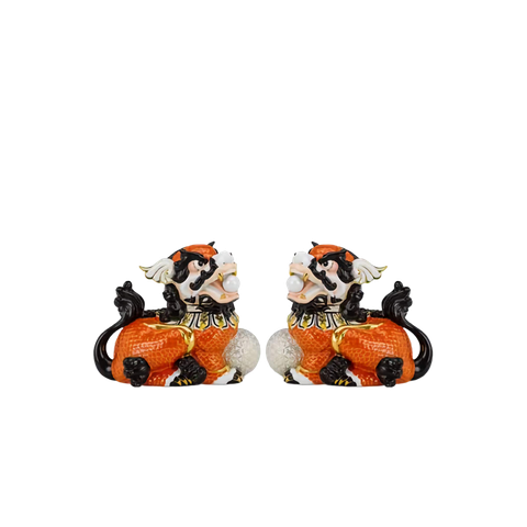 Cặp Kỳ Lân 24 cm - Cam - Trang trí vàng 24k