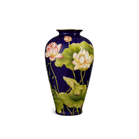 Bình hoa 40 cm - Bình Hoa - Sen Khắc nổi nền Cobalt