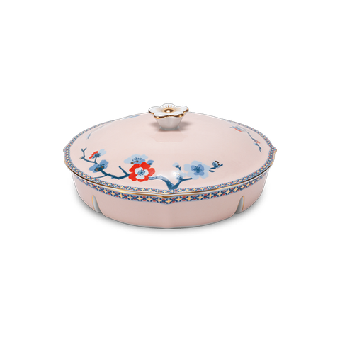 Khay mứt 5 ngăn - Hoa Đào Thịnh Vượng (Viền vàng)