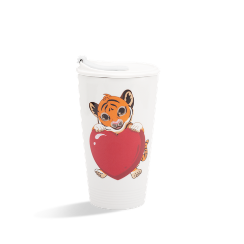 Ly sứ dưỡng sinh 0.48 L + nắp ống hút (K1) - Hổ Hạnh Phúc