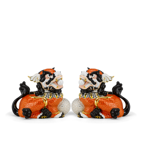 Cặp Kỳ Lân 24 cm - Cam Xà Cừ - Trang Trí Vàng 24k