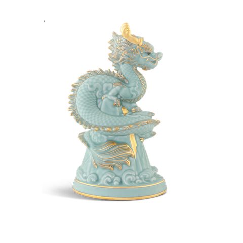 Tượng rồng Long Phù Đại Khánh 23.9 cm - Men Ngọc Sương Mờ