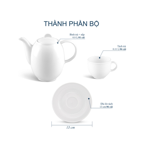 Bộ trà cao 0.8 L - Sago - Trắng