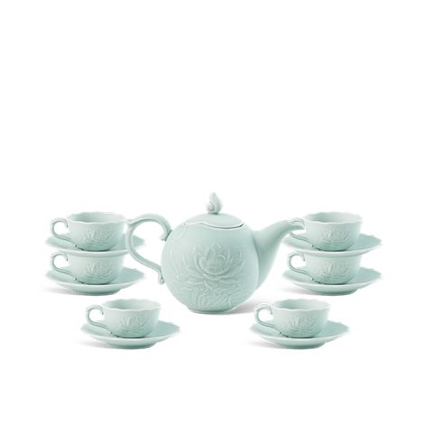 Bộ trà 0.7 L - Sen - Men Ngọc Sương Mờ