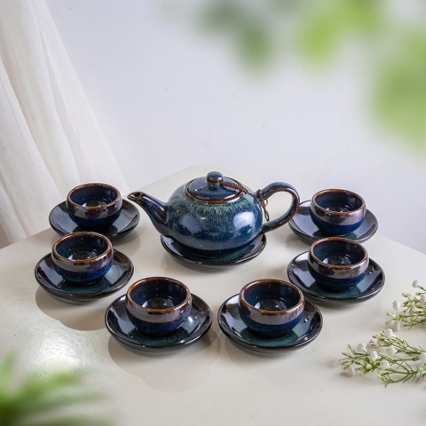 BỘ ẤM TRÀ BÁT TRÀNG MEN HỎA BIẾN