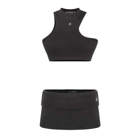 SISTERS Set áo len xẻ cổ váy lưng lật Lottie