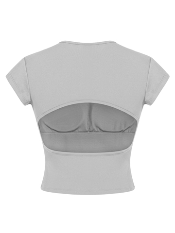 Áo thể thao body nữ croptop cổ tròn BRETH khoét lưng có mút
