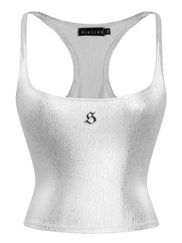 Áo 2 dây nữ thun kim sa lấp lánh SISTERS cổ vuông sâu croptop