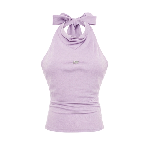 Áo cổ yếm cột nơ form cổ đổ DKMV hở lưng thun len màu tím