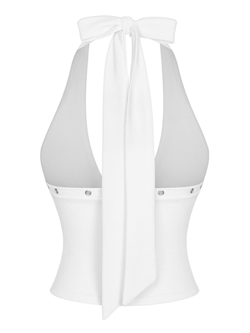 SISTERS Áo croptop cổ yếm phối khoen bạc Muse - Trắng