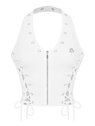 SISTERS Áo croptop cổ yếm đan dây Riveria - Trắng