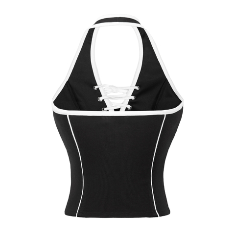 Sisters Áo croptop cổ yếm đan dây ngực Caridwen