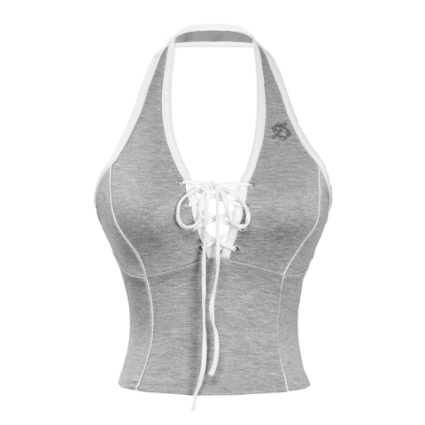 Sisters Áo croptop cổ yếm đan dây ngực Caridwen