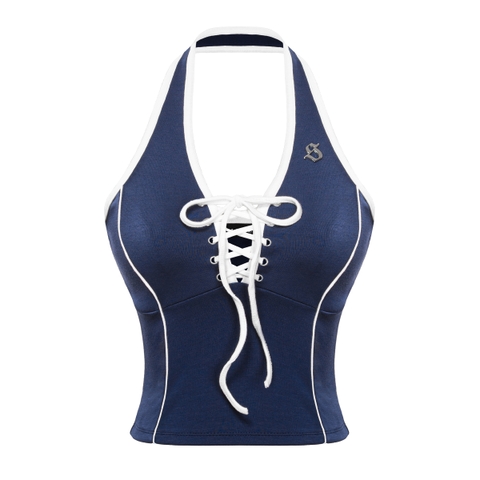 Sisters Áo croptop cổ yếm đan dây ngực Caridwen