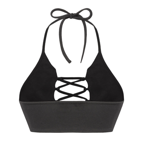 SISTERS Áo croptop cổ yếm đan dây ngực Seine