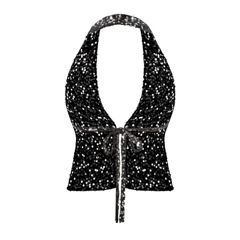 SISTERS Áo croptop cổ yếm nhung kim sa Glynnis