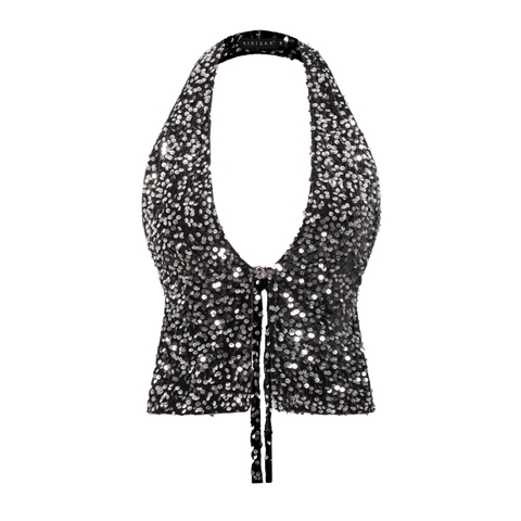 SISTERS Áo croptop cổ yếm nhung kim sa Glynnis