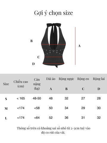 SISTERS Áo croptop cổ yếm phối khoen bạc Muse - Đen