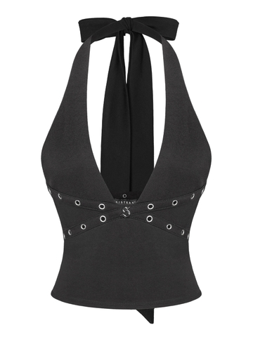 SISTERS Áo croptop cổ yếm phối khoen bạc Muse - Đen