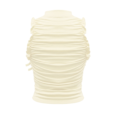 Áo croptop ôm ba lỗ cổ cao DKMV phối viền bèo nhún thân