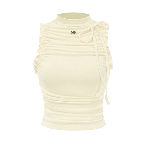 Áo croptop ôm ba lỗ cổ cao DKMV phối viền bèo nhún thân