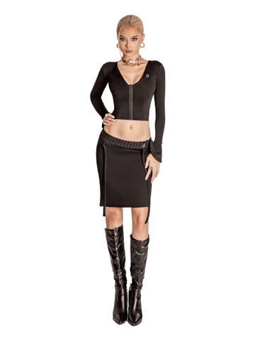 Áo dài tay croptop nữ ống loe xẻ tà SISTERS corset cổ V sâu