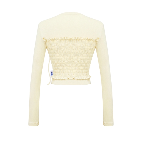 Áo dài tay nữ form croptop ôm DKMV nhún chun dây nơ chéo