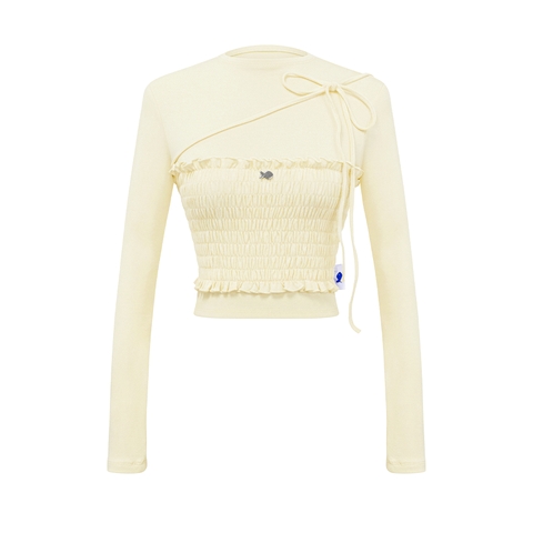 Áo dài tay nữ form croptop ôm DKMV nhún chun dây nơ chéo