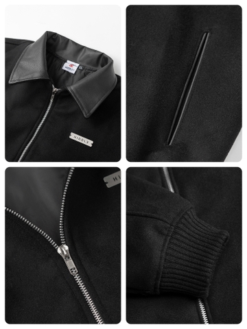 H11-AK3 Áo khoác nỉ dạ nam phối cổ da Hiddle