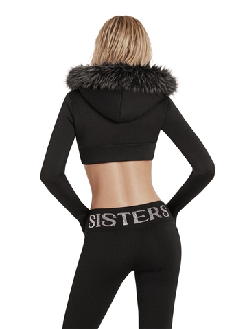 SISTERS Áo khoác croptop nỉ mũ lông Vesper - Đen