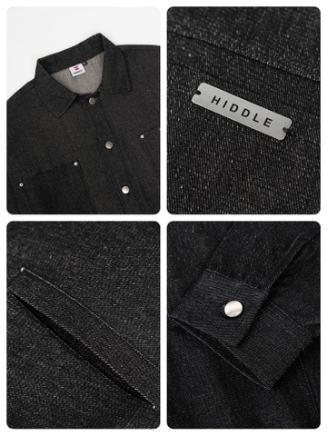 Áo khoác jean cổ bẻ nam tính bốn túi gài nút brand HIDDLE H-AK3