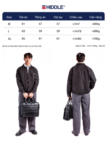 Áo khoác jean cổ bẻ nam tính bốn túi gài nút brand HIDDLE H-AK3