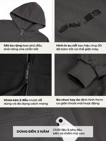 DSW Hoodie Zip Boxy Daviesism -Jacket