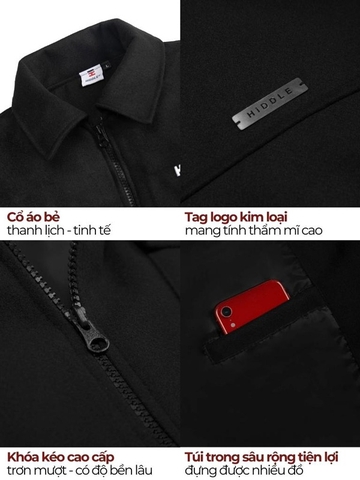H8-AK5 Áo khoác nam cổ bẻ chất liệu dạ ép cao cấp