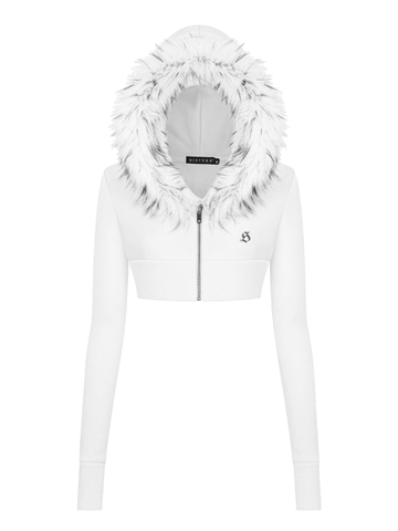 SISTERS Áo khoác croptop nỉ mũ lông Vesper - Trắng