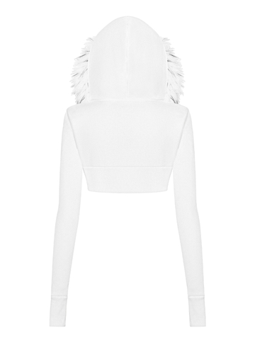 SISTERS Áo khoác croptop nỉ mũ lông Vesper - Trắng
