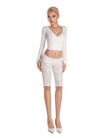 Áo nữ tay dài loe xẻ tà croptop SISTERS cổ V sâu dáng corset