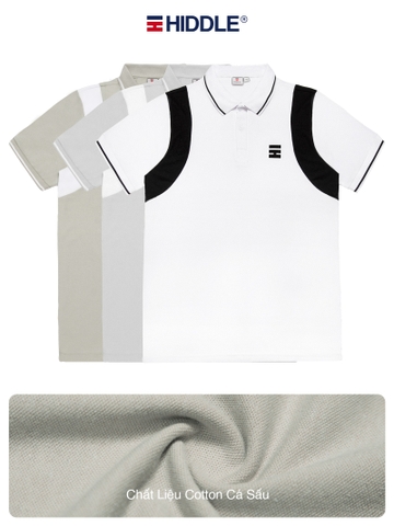 H05-T1 Áo polo tay phối màu trắng-Đen