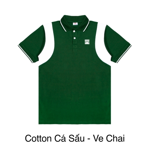 H05-T1 Áo polo tay phối màu trắng-Ve chai