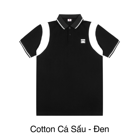 H05-T1 Áo polo tay phối màu trắng-Đen