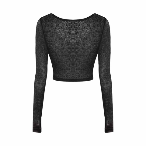 Áo tay dài nữ vải xuyên thấu SISTERS cổ rộng đường viền tôn ngực