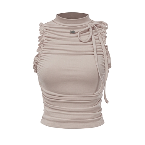 Áo thun cổ cao sát nách croptop nữ DKMV nhún phối viền bèo