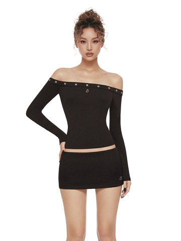 SISTERS Áo trễ vai dáng dài Gardenia - Đen