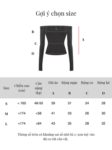 SISTERS Áo trễ vai dáng dài Gardenia - Đen